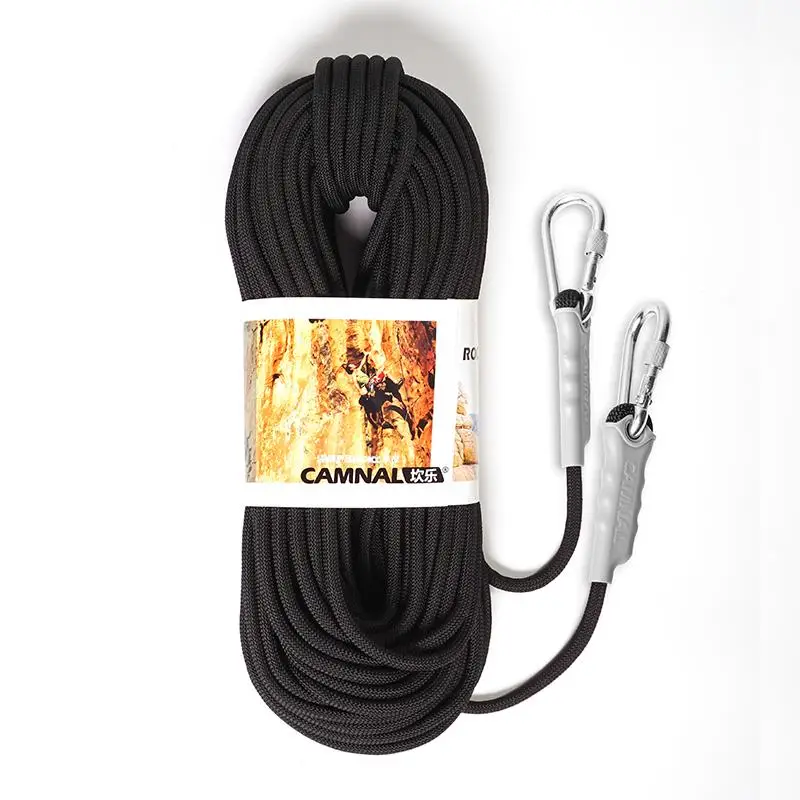 Accessory Climbing rope Cord Sling Hiking 800kg Safety Rescue Static Auxiliary Polypropylene With 2 carabiners - Цвет: Black