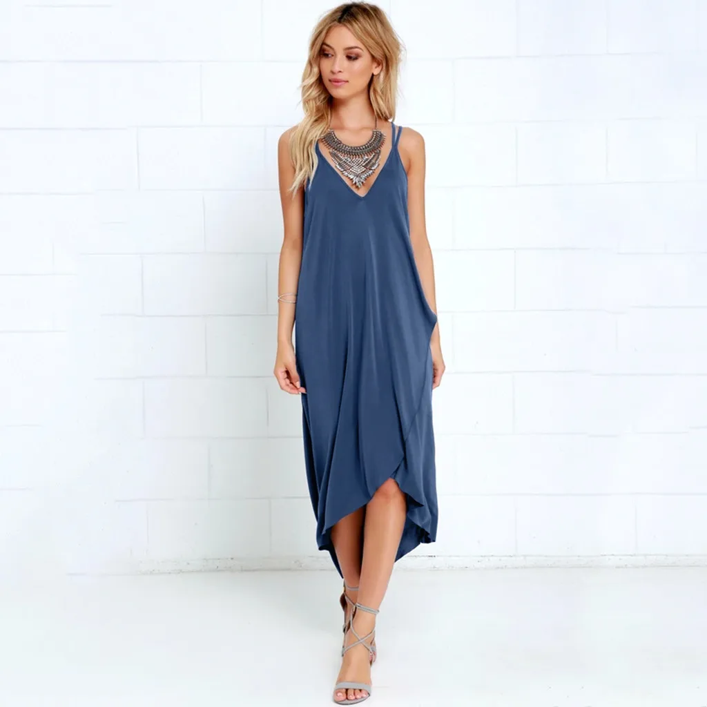 

Women Summer Boho Long Maxi Irregular Hem Evening Party Loose Beach Dress lantern sleeve neck rock Spdnica saia rock mulher#XX