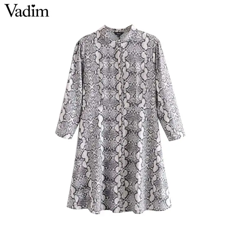 

Vadim women snake print mini dress vintage animal pattern A line casual female retro wild fashion dresses vestidos QB830