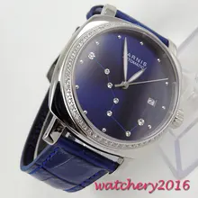 New 39mm parnis Blue Dial white diamond Sapphire Crystal Complete Calendar 21 jewels Miyota Automatic Mechancial Womens Watches