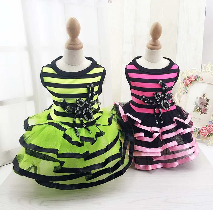 New Dog Clothes Pet Apparel Puppy Dog Dress Fashion Striped & Spider Dresses for Small Medium Dogs Wholesale1