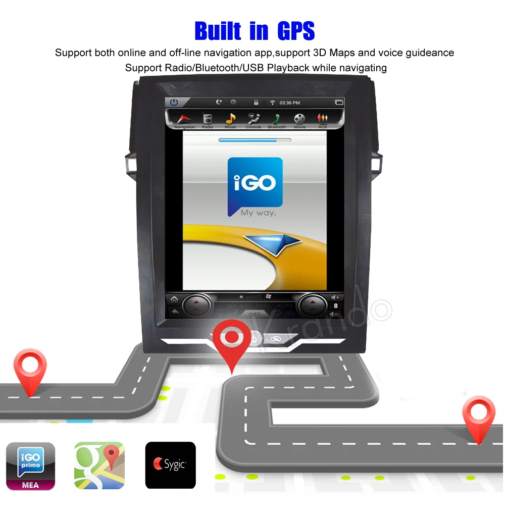Top Krando Android 7.1 12.1" Vertical screen car radio player for Toyota Reiz Mark 2010-2016 GPS navigation entertainment system 2