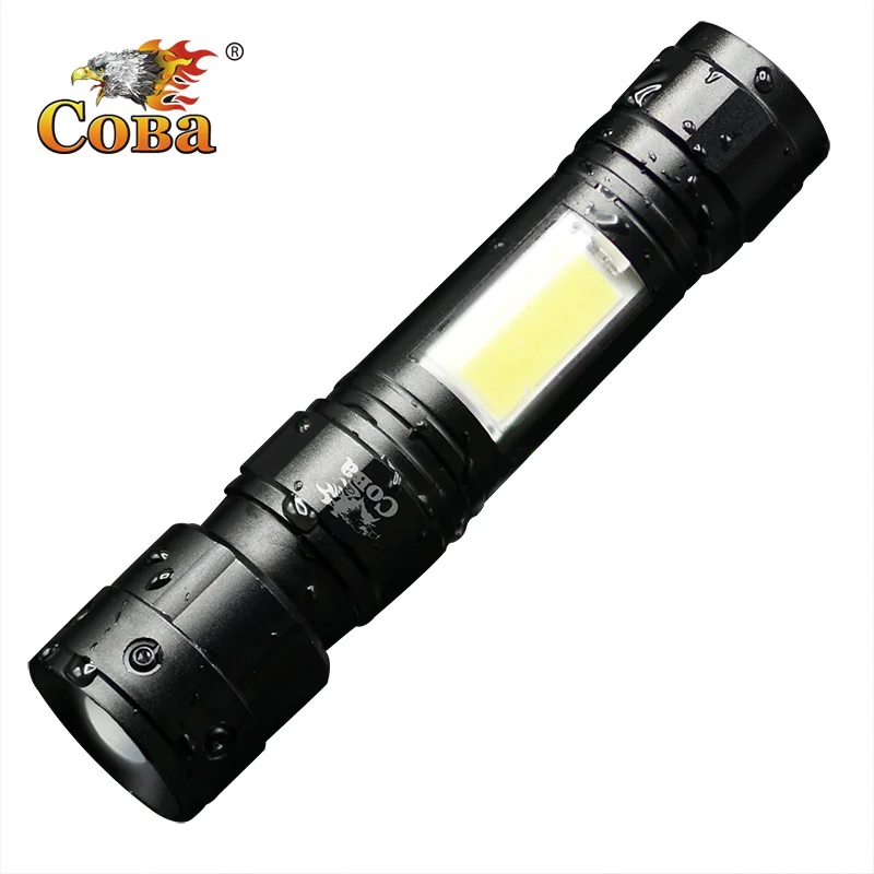 

Coba T6 led flashlight rechargeable cob torch waterproof tactical flash light zoom super bright climbing camping hiking