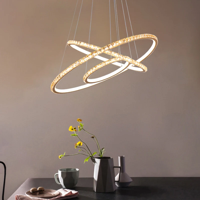 

Modern minimalist DIY circle chandelier living room luxury crystal home decor LED lighting lamp