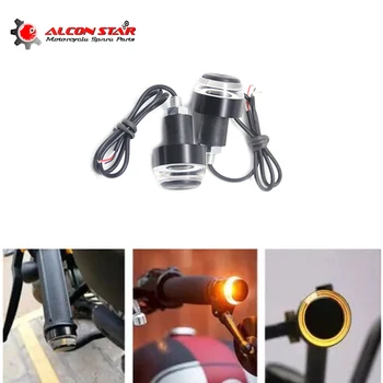

Alconstar-2Pcs 12V Motorcycle Handlebar End LED Turn Signal Light Amber Moto Handle Bar Grip Plug Side Marker Lamp for Honda KTM