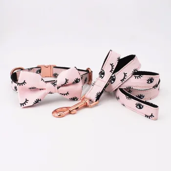

Pink Dog Rose Gold Metal Collar Girl Dog Eyelash Pattern Bow Collar Wedding Dog Collar