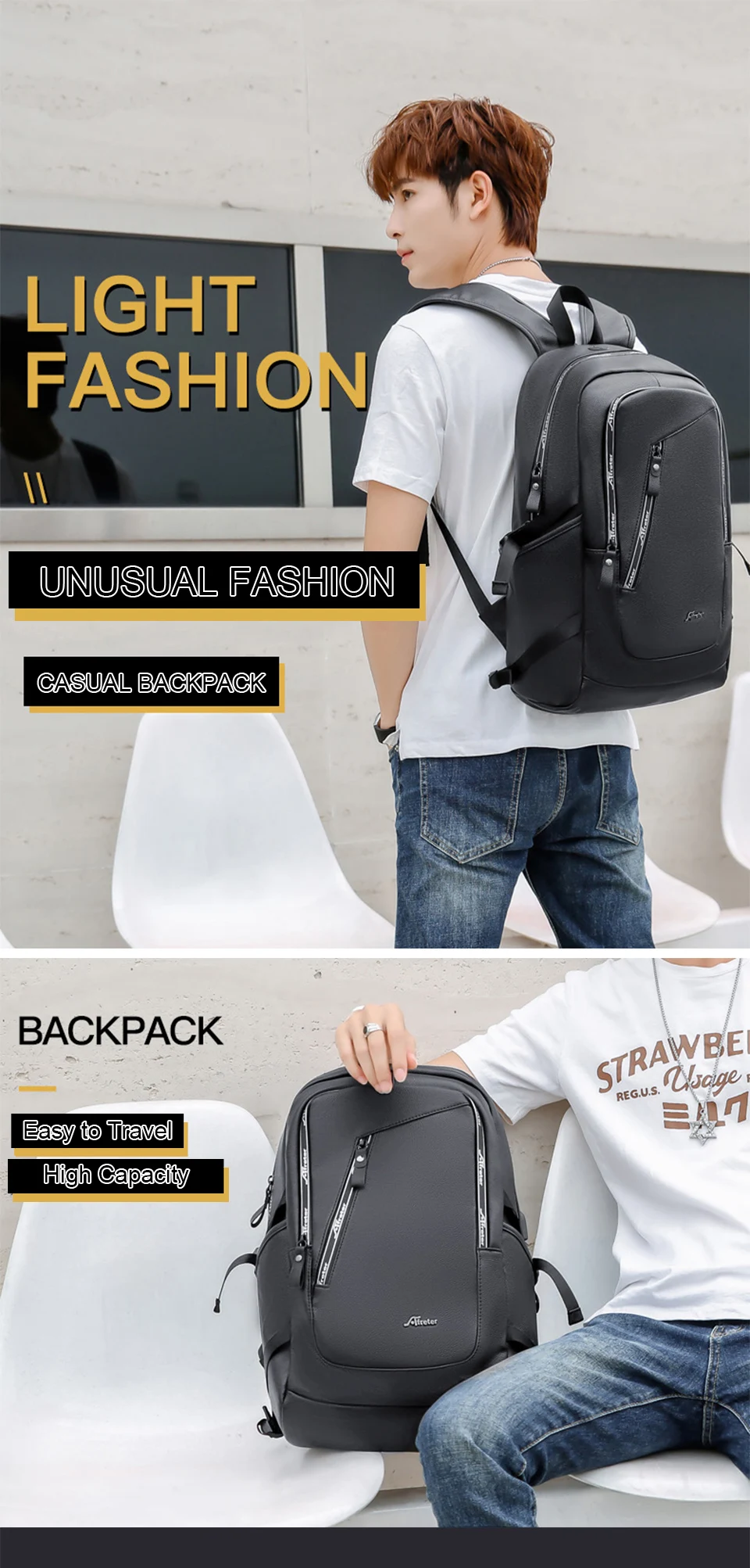 Модный умный мужской рюкзак для ноутбука 15,6, школьные рюкзаки из искусственной кожи, водонепроницаемый рюкзак для ноутбука, сумки для зарядки через usb