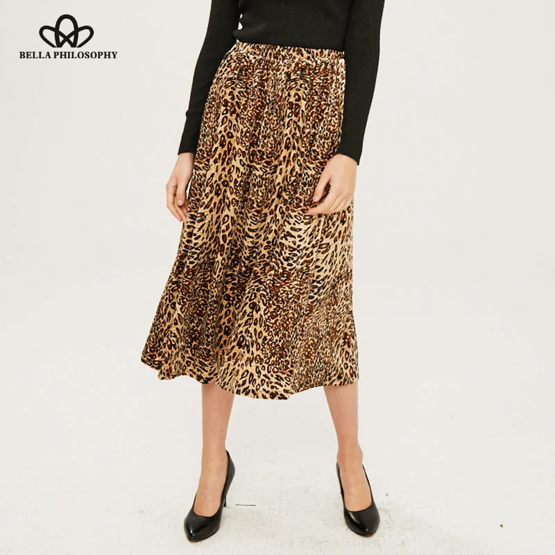 

Bella Philosophy Winter Leopard print women skirt pleated draped ladies velvet skirts loose plus size casual Chrismas skirts