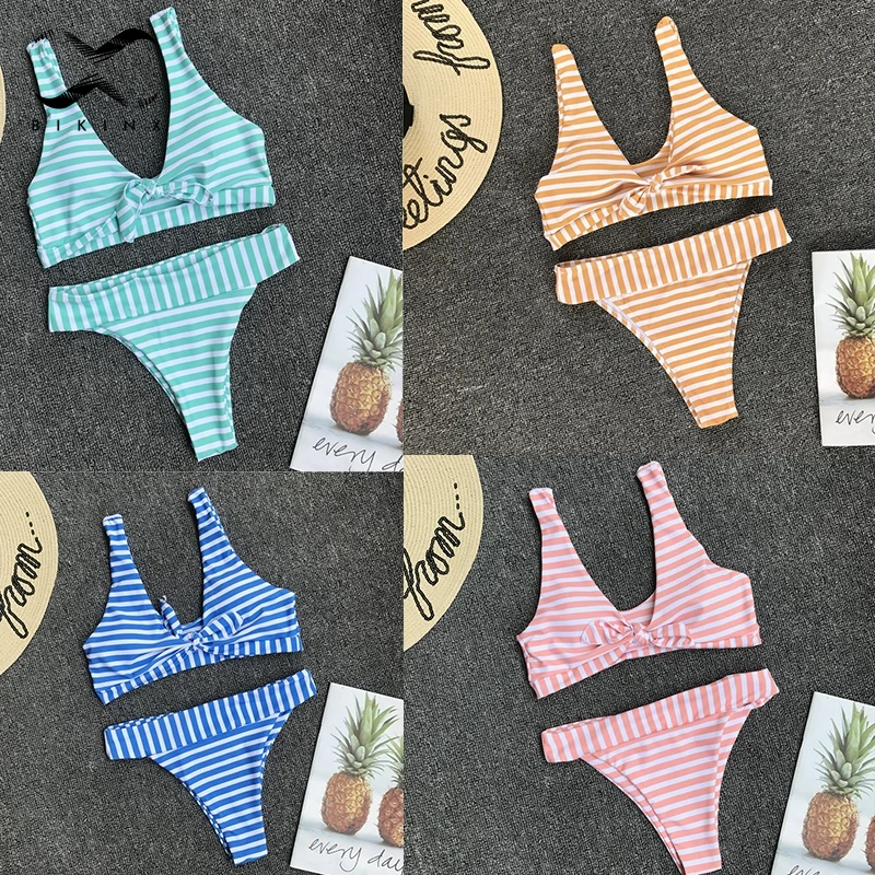 Bikinx полосатый костюм из двух частей сексуальный купальник Женский комплект