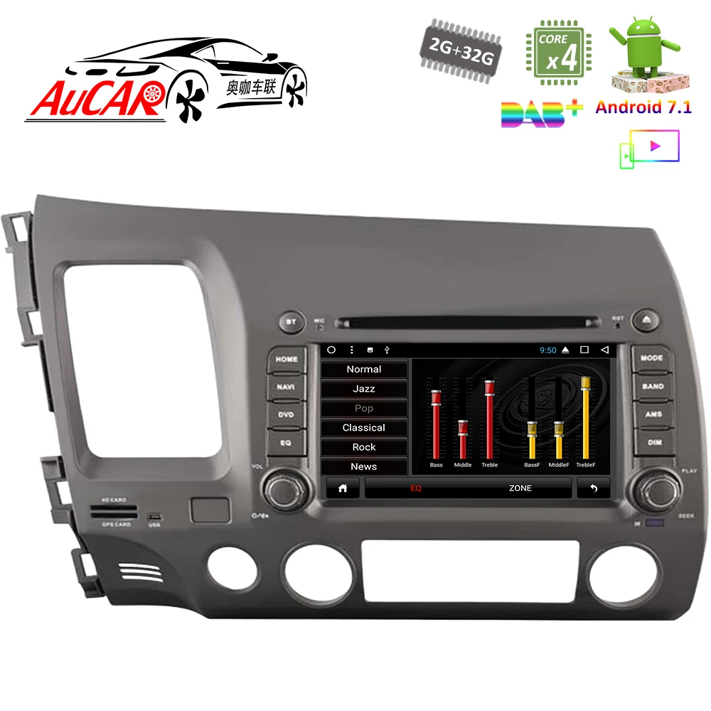 Best 7" Android 7.1 Car DVD Player for Honda Civic  2006 - 2011 GPS Navigation system HD 1024*600 Bluetooth GPS Radio WIFI Stereo 3