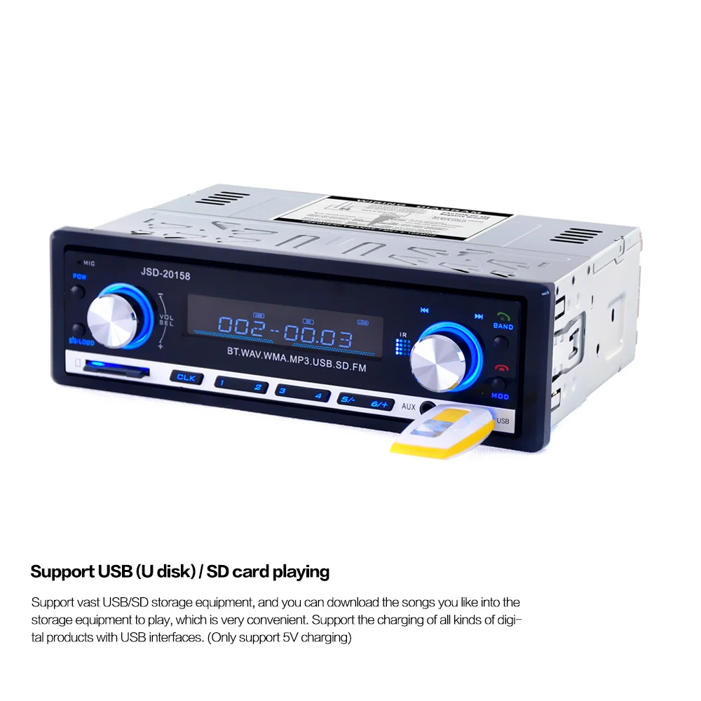 JSD20158 1 Din автомобильное аудио Авто Радио стерео музыка Bluetooth MP3 плеер FM тюнер Авторадио AUX вход радио USB зарядное устройство Порт