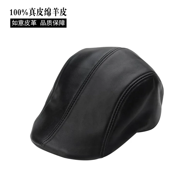 

2017 Leather Visors Hats Men Women Driving Cowhide Hat Planas Flat Cap Black Beret Golf Hat Unisex Cap New Year Gift B-7233