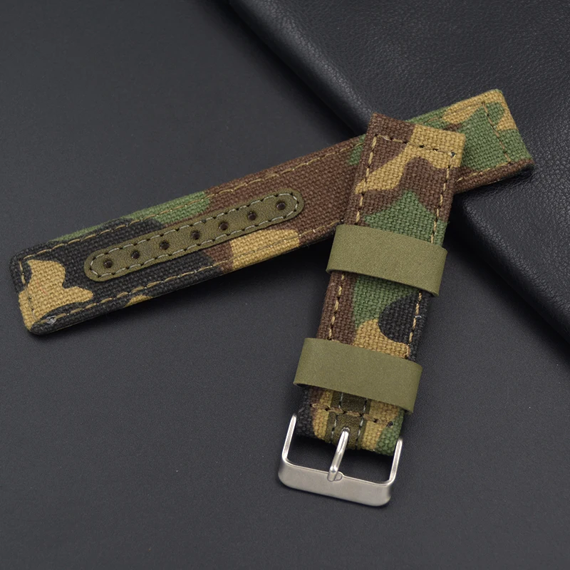 High quality New Arrival Canvas Genuine leather inner Watchband Canvas Parts Watch Strap 22mm