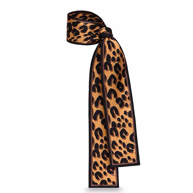 

2018 Autumn European and American leopard print Small silk scarf female tied bag handle ribbon scarf Head Scarf