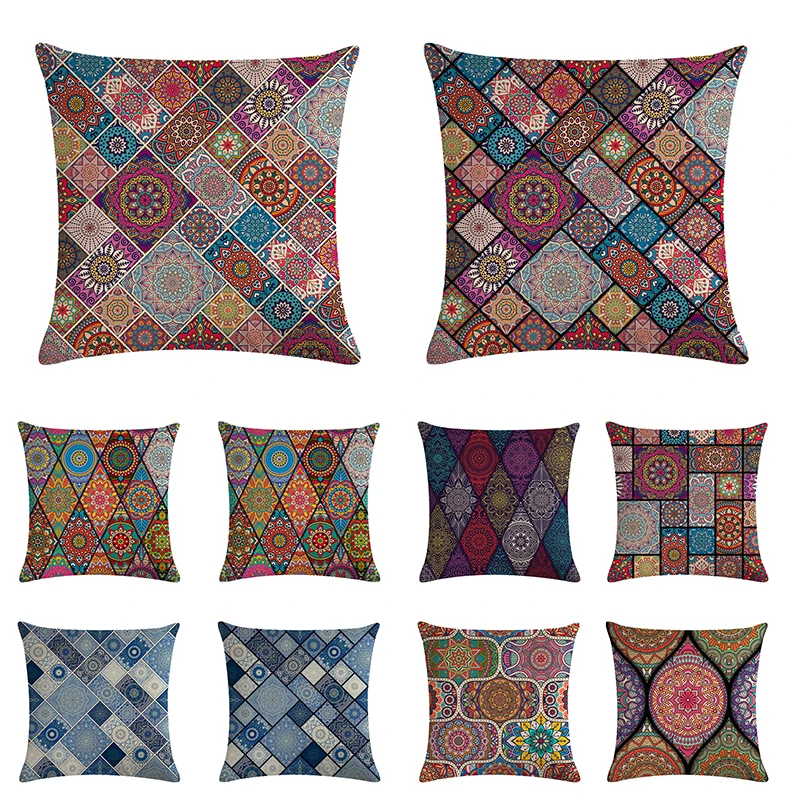 

45*45cm Bohemia Painting Pillow Case Linen Mandala Cushion Cover Throw Pillow Case Sofa Home Decorative Pillows Cover ZY875