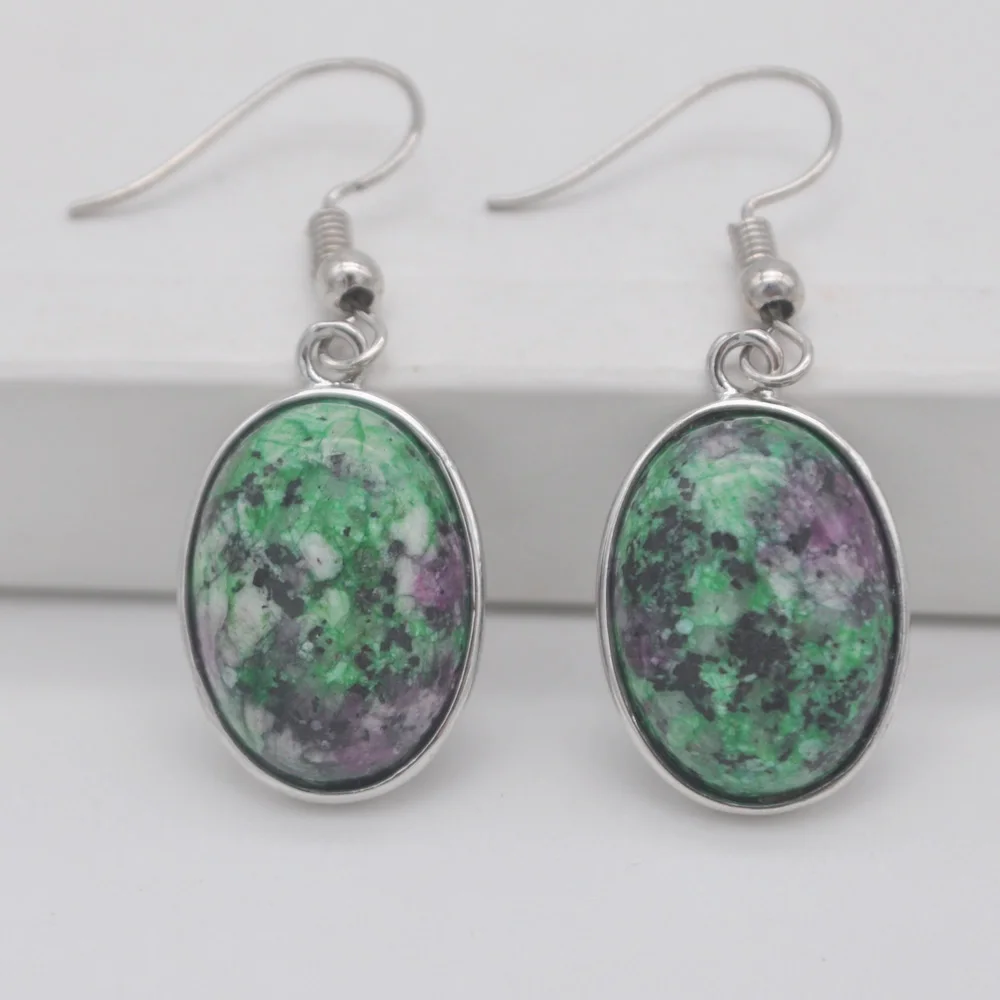Rhodonite Brazilian Sodalite Malachite Carnelian Sandstone Howlite Crystal Lapis Stone Oval GEM Dangle Earrings Jewelry For Gift - Image 2