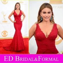 Sofia Vergara Roten Kleid. Emmy Awards 2013 Roter Teppich Spitze Meerjungfrau V-ausschnitt Abendkleid Abend Dres