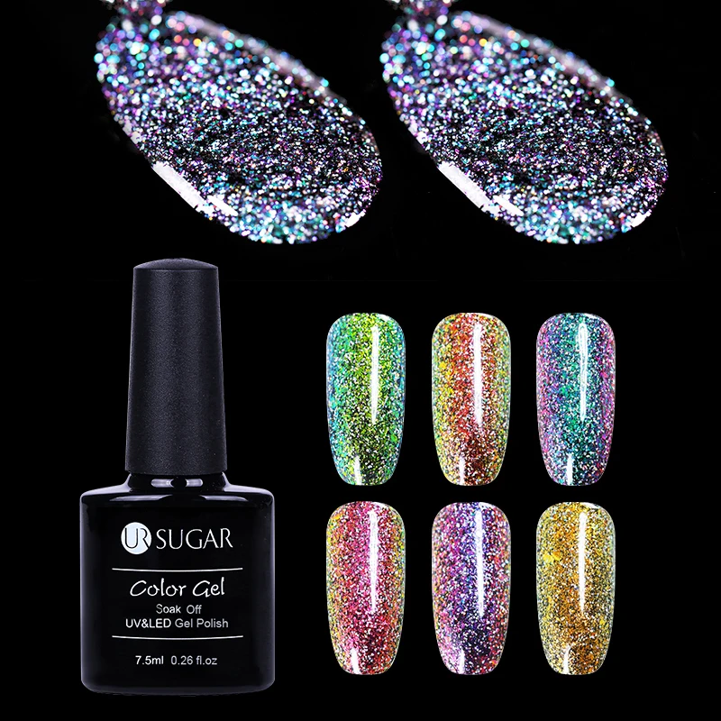 UR SUGAR 7.5ml Chameleon Holographic Gel Polish Starry Sparkle Glitter Soak Off UV Gel Varnish Long-lasting Nail Lacquer