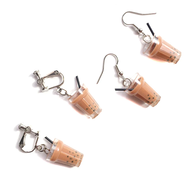

1 Pair Pearl Milk Tea Fruit Creative Personality Drop Earrings Japanese Korean Fun Ear Hook Small Earrings For Women