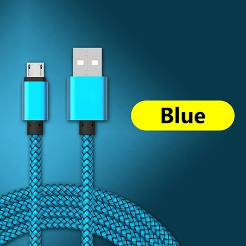 1 м нейлоновый Кабель зарядного устройства микро-usb для chuwi VX8 для Elephone P8 Mini(P8 Lite), S7 Mini, S3 Lite, S3 данных и синхронизации зарядный кабель - Цвет: Синий