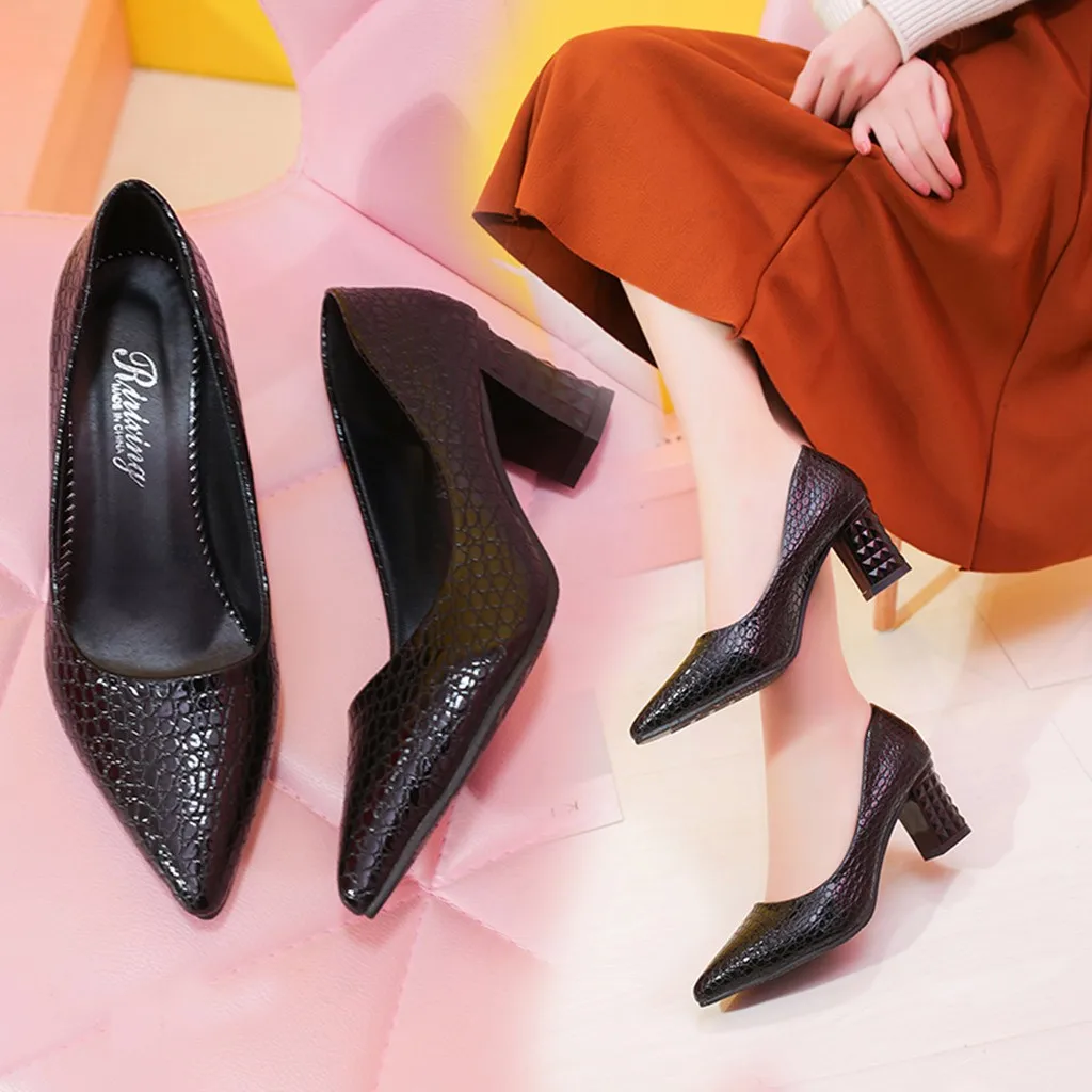 SAGACE/обувь; женские модные пикантные однотонные вечерние тонкие туфли на высоком толстом каблуке; Новая однотонная обувь с острым носком; женская обувь; 2018dec8