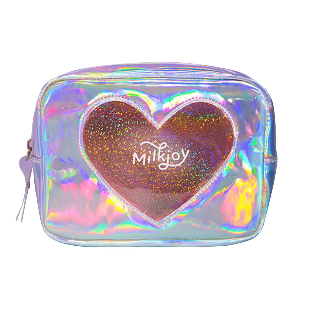 

Women Portable Holographic Laser Transparent Heart Cosmetic Bag Makeup Pouch