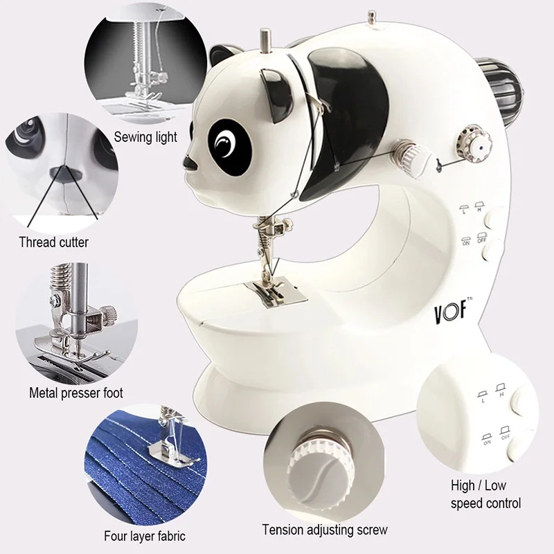 Мини электрические панды Швейные машины для дома ручная машина для шитья 110/220 В регулировка скорости с легкой ручная швейная машинка