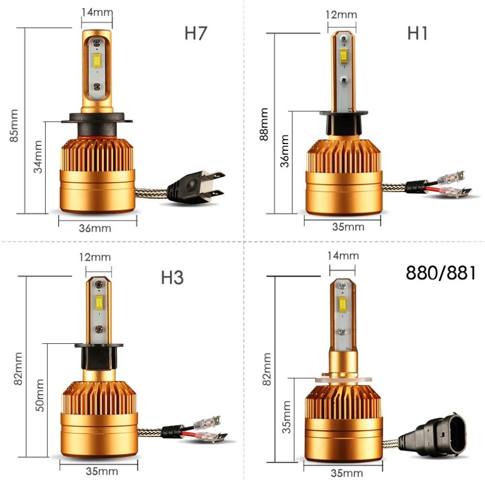 S&D автомобилей головной светильник H4 H7 светодиодный H8 H11 HB3 9005 HB4 9006 H1 H3 H27 880 881 авто лампы с 1515 чипы 12000lm светильник 6000K 12V