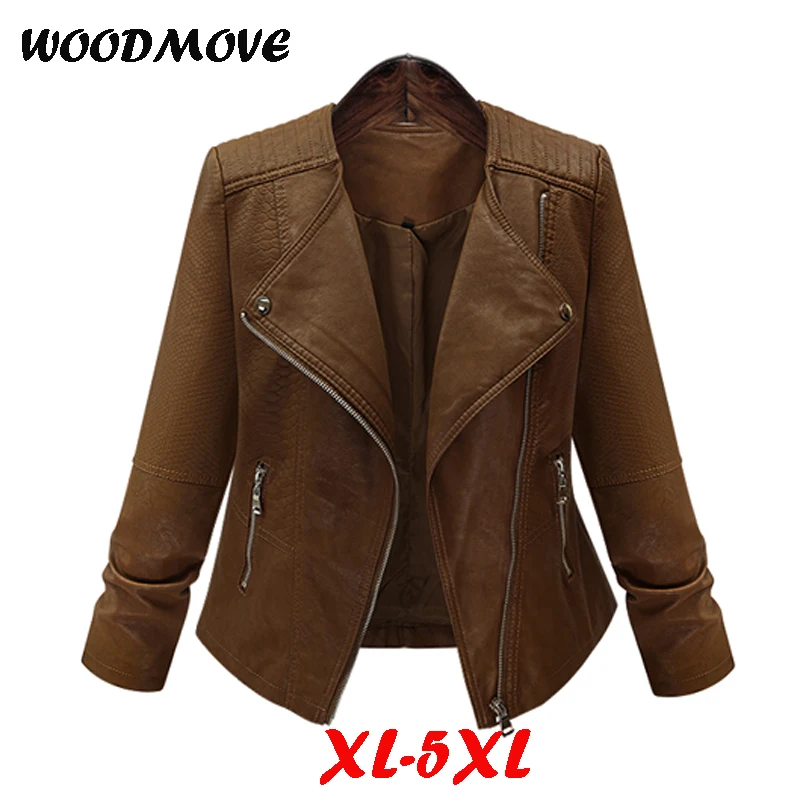 Winter Women Motorcycle Leather Coat Jacket XL-5XL Size Zipper Short Outerwear Coats Womens Leather Jackets and Coats Plus Size