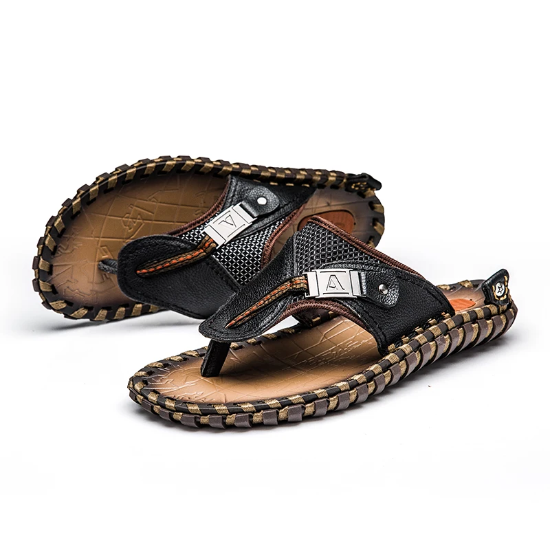 ALCUBIEREE Brand Men's Casual Shoes Genuine Leather Sandals Men Flip Flops Breather Slippers Plus Size Summer Sapato Masculino ALCUBIEREE Brand Men's Casual Shoes Genuine Leather Sandals Men Flip Flops Breather Slippers Plus Size Summer Sapato Masculino