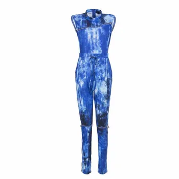 

2019 Summer Long Denim Jumpsuit Women Sexy Blue Streetwear Print Overalls Sleeveless Ladies Casual Jumpsuits
