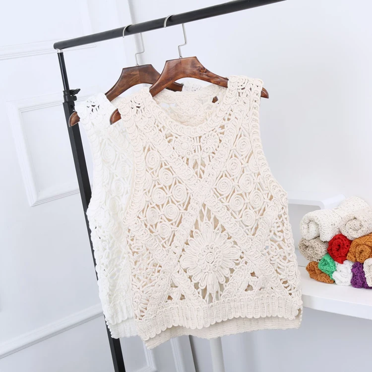 

Vintage Women Cotton Crochet Knit Vest Sweater Mori Girl Knit Vest Jacket Coat Sweet Lolita Vest Top Hollow Knit Pullover Vests