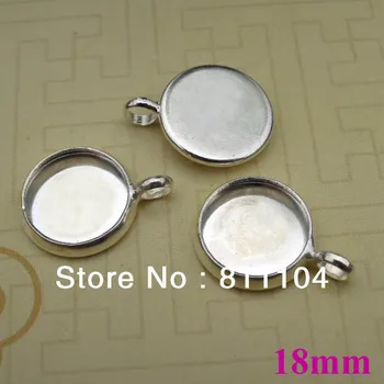 

18mm Silver Plated Copper Circle Round Blank Bases Tray with Circle Loop Pendant Cameo Settings Blank Bulk Wholesale