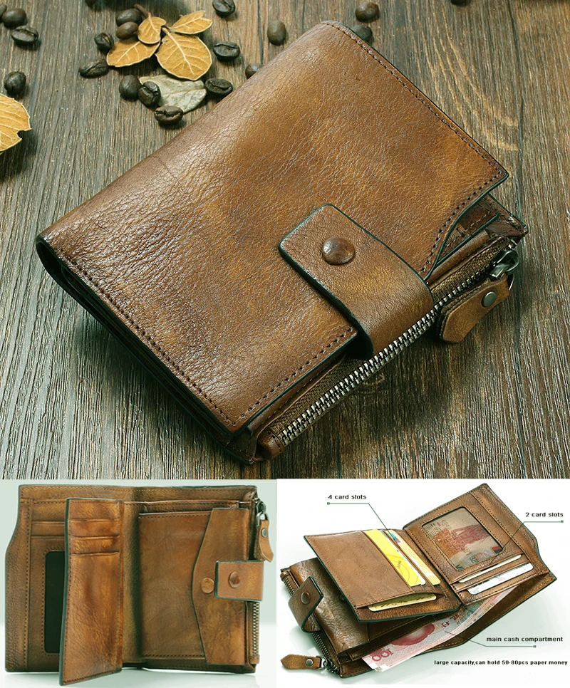 

2017 Fashion Vintage Genuine Leather Wallet men Wallet leather men purse vertical short money bag male wallet card holder