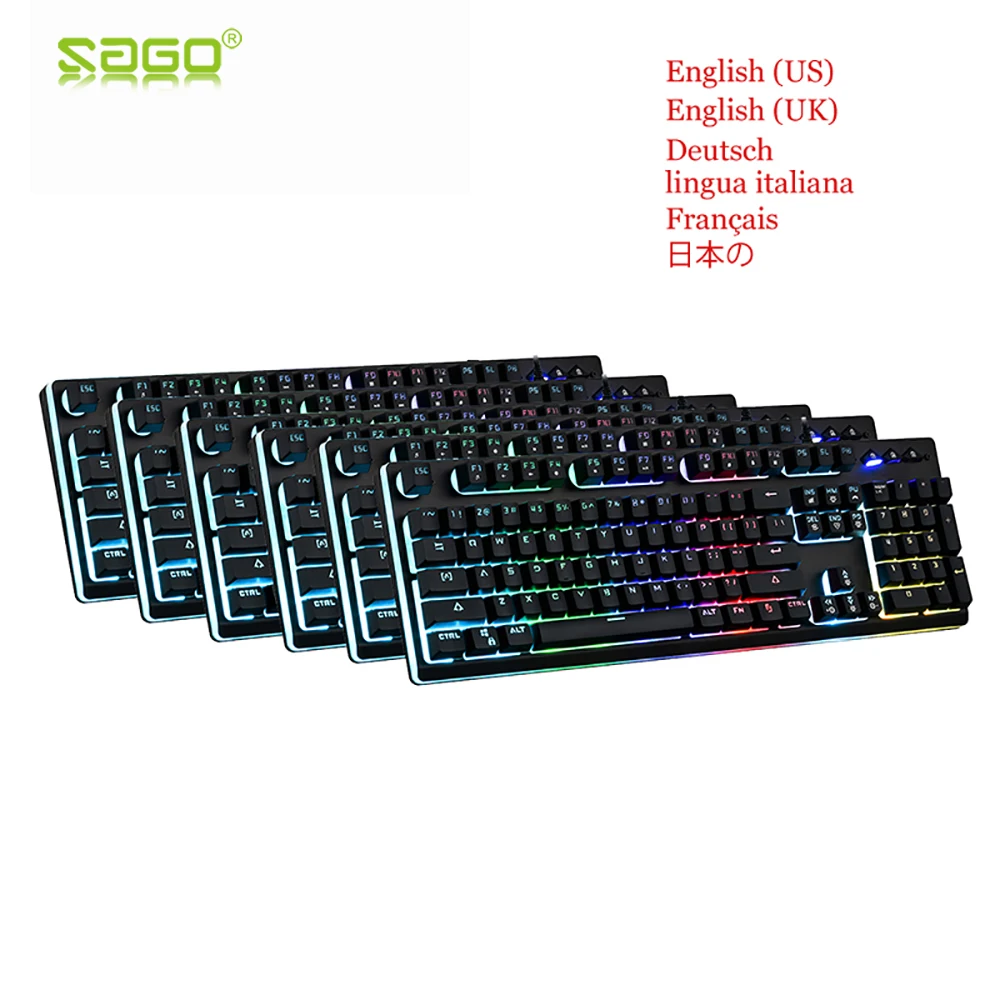 

Sago p010 Gaming Keyboard USB Color RGB Backlit Teclado Game Keyboard 104 keys english/ Japanese/French/German/Italian keyboard