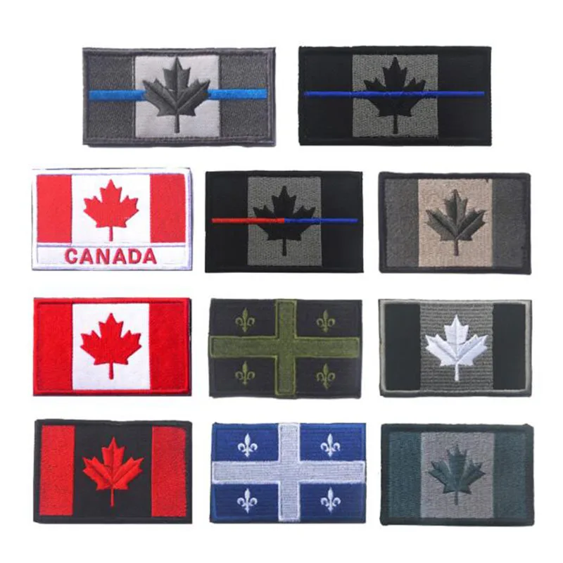 

Embroidered Fabric Canada Flag Quebec Patch Army Tactical Uniform Maple Leaf Badge Sleeve Flag Flag Hook Patch Labeling