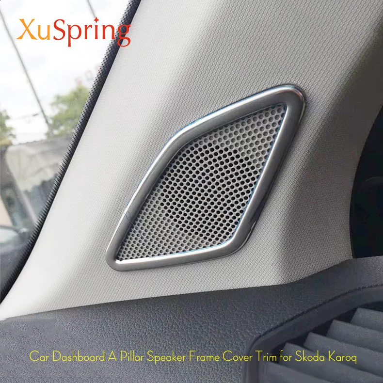 

Car Dashboard A Pillar Speaker Bezel Frame Cover Sticker Strips Garnish Car Styling 2Pcs/Set For Skoda Karoq 2017 2018