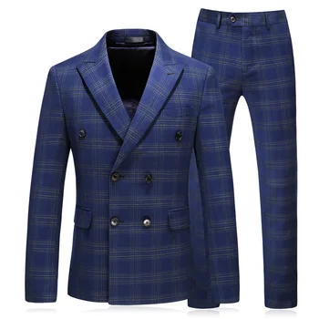 

Plaid suit 3 piece set (blazer + vest + pants) British style Slim double-breasted high-end Plus size wedding dress suit suit men