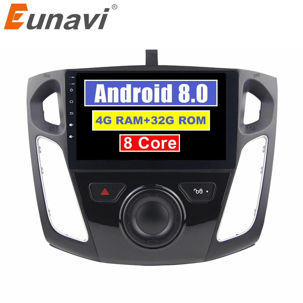 Eunavi 9 дюймов Android 8 0 автомобильный dvd видео gps плеер для Ford focus 2012 + wifi 4G BT радио RDS PX5 32G