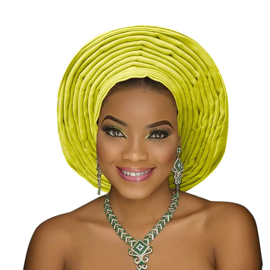 New aso oke headtie nigerian gele already made auto hele turban cap african aso ebi gele headtie big brim (9)