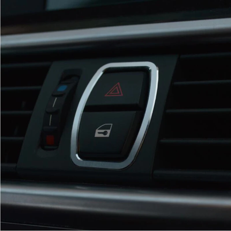 

Metal Chrome Car Dashboard Dash Warning Lights Alert Push Button Door Lock Switch Trim Ring Cover For BMW 5 Series F10 F18