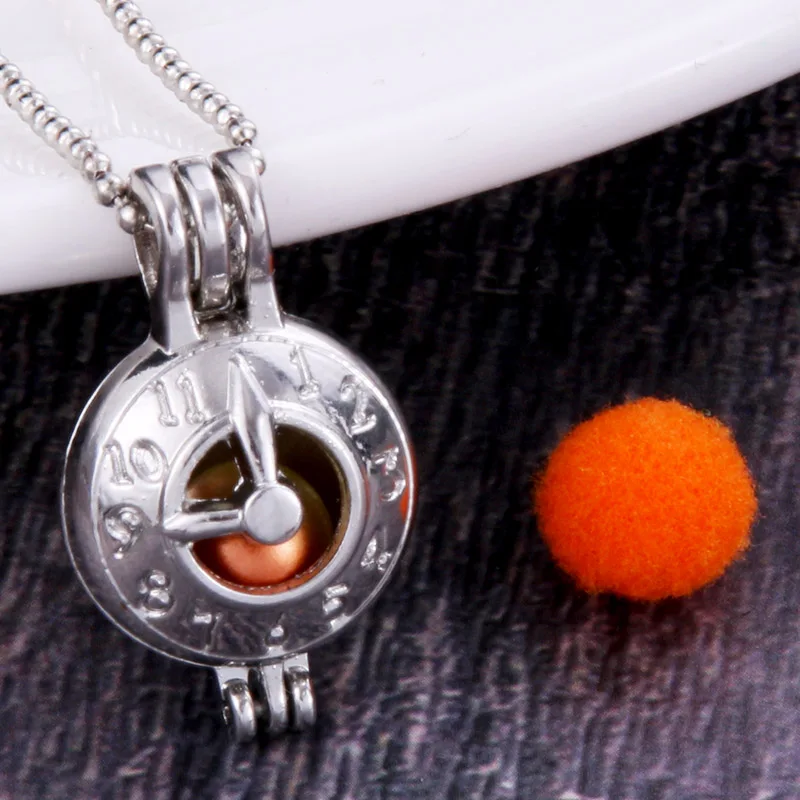 

Silver Clock shape pearl Cage Locket Pendant Jewelry DIY Aromatherapy Essential Oil Diffuser Box For Oyster Pearl