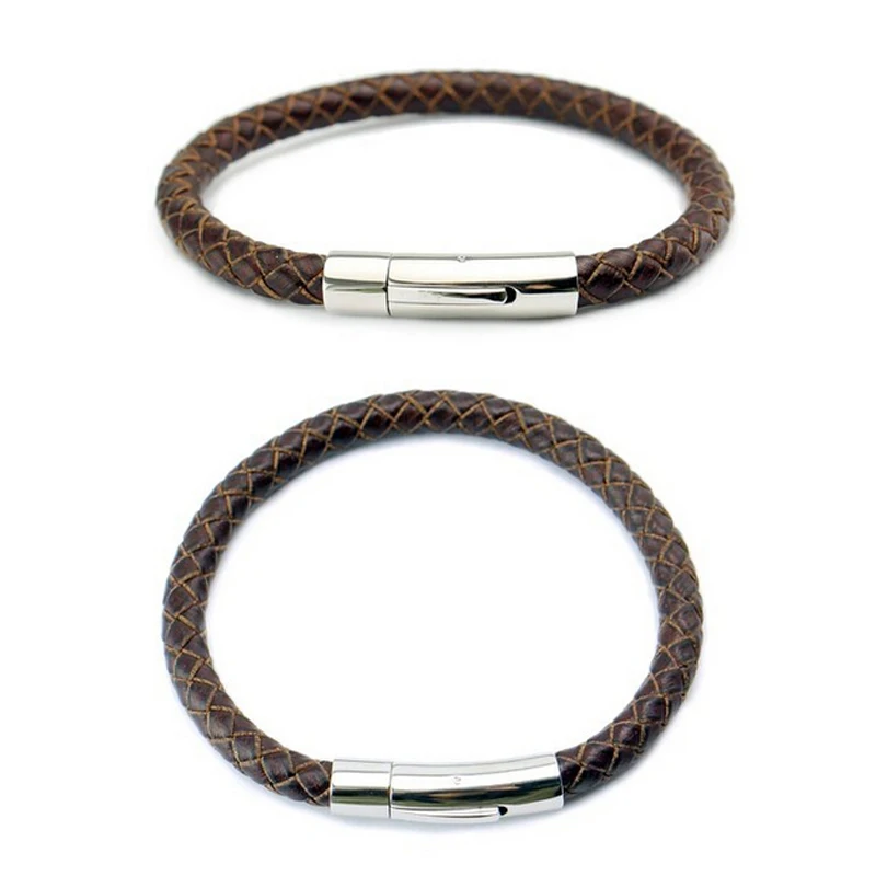 BL02-2 Stainless Steel genuine leather bracelet bangle