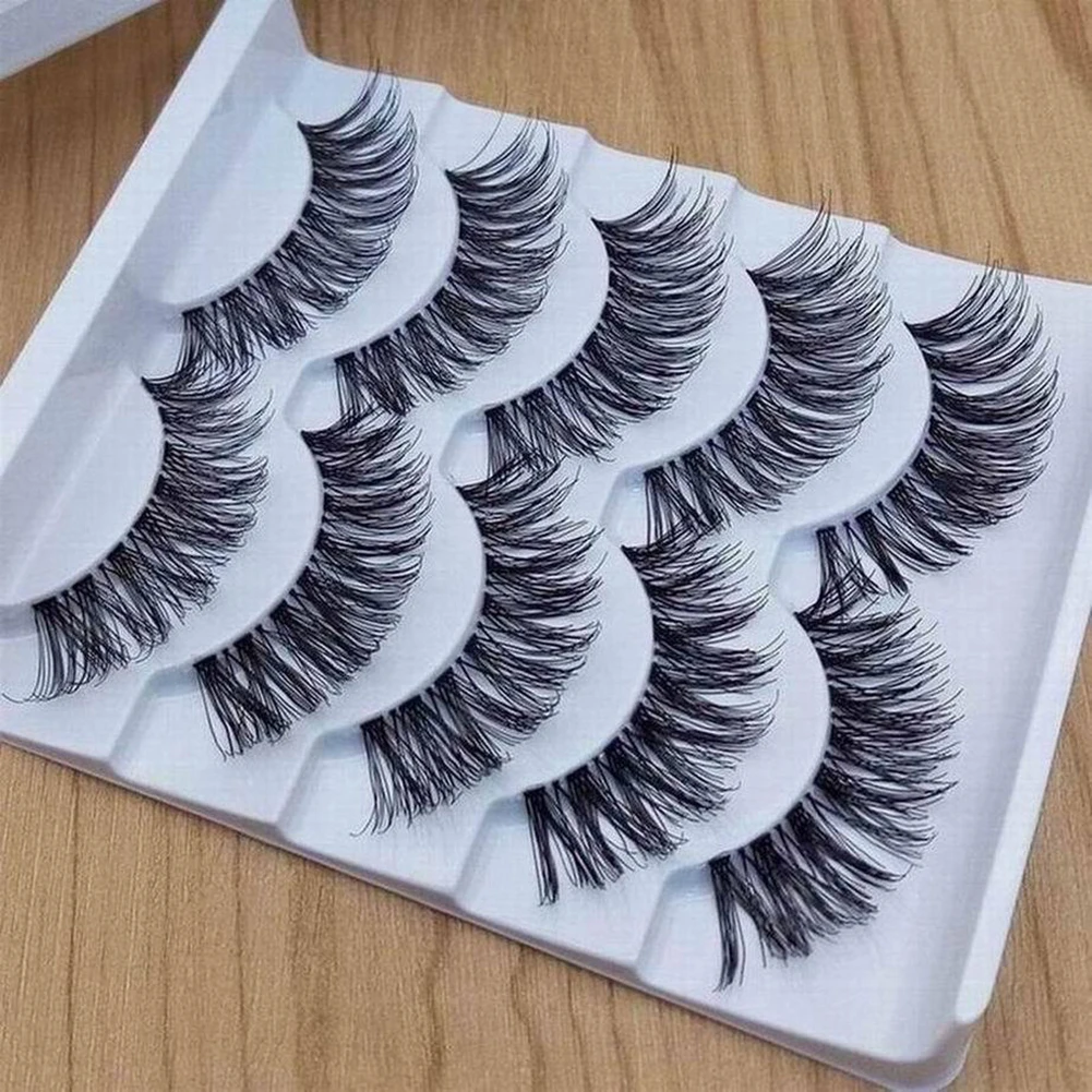 5 Pairs Makeup Handmade Natural Long Volume False Eyelashes Lashes Extensions Eyelashes Artificial Eyelash Practice