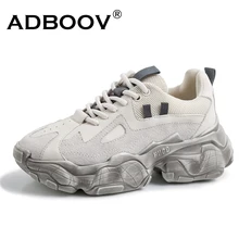 ADBOOV New Genuine Leather Chunky Sneakers Women Plus Size 35-42 Platform Shoes Woman Distressed Sneakers Ladies Basket Femme