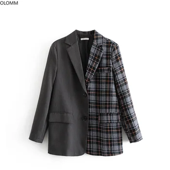 

Blazer women 2019 autumn new fashion women's casual temperament single-breasted plaid color matching women's jacket S-L