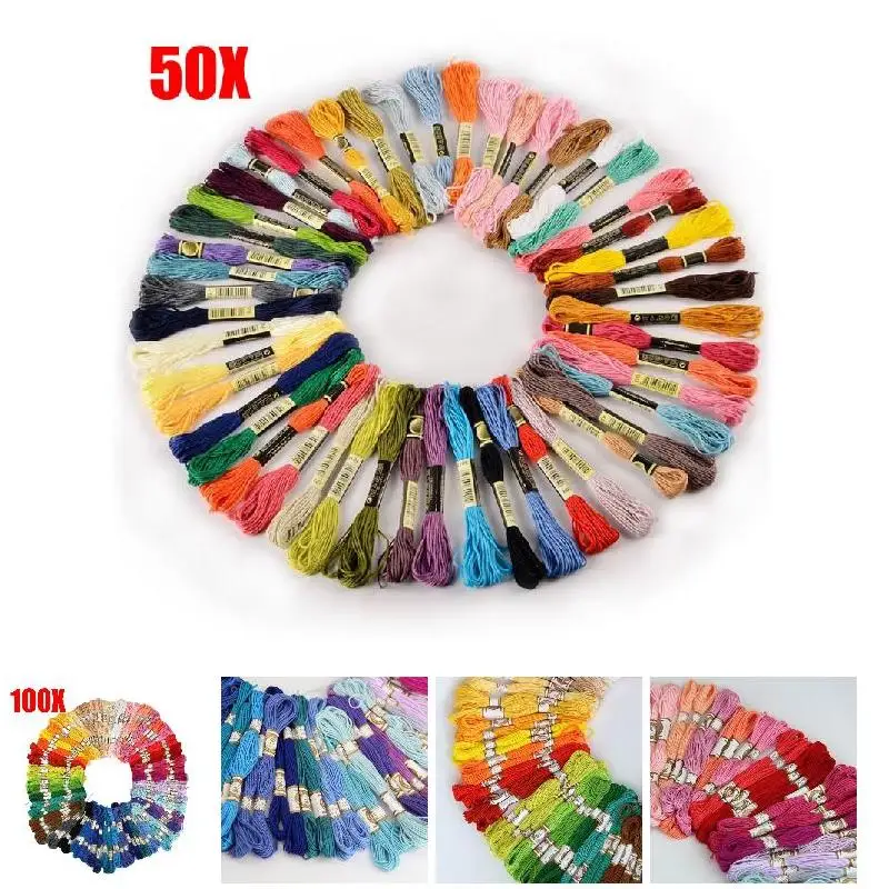 

24/50/100/150PCS Cross Stitch Cotton Embroidery Thread Floss Sewing Skeins Craft Random Color E2S