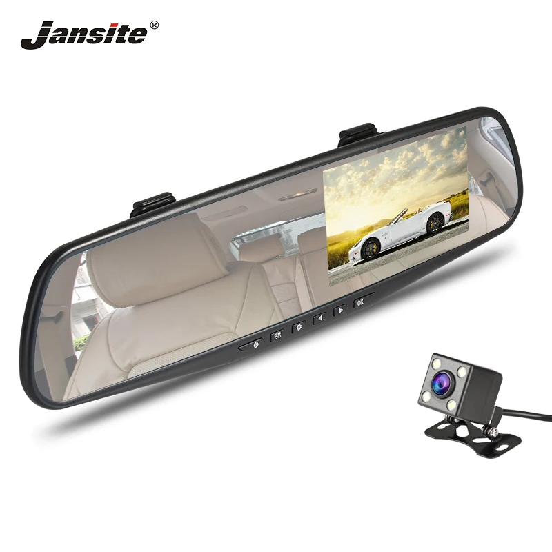 

Jansite Car DVR Dual Lens Dash Camera 4.3 inch FHD 1080P Video Recorder Rearview White Mirror Auto Registrators Motion Detection