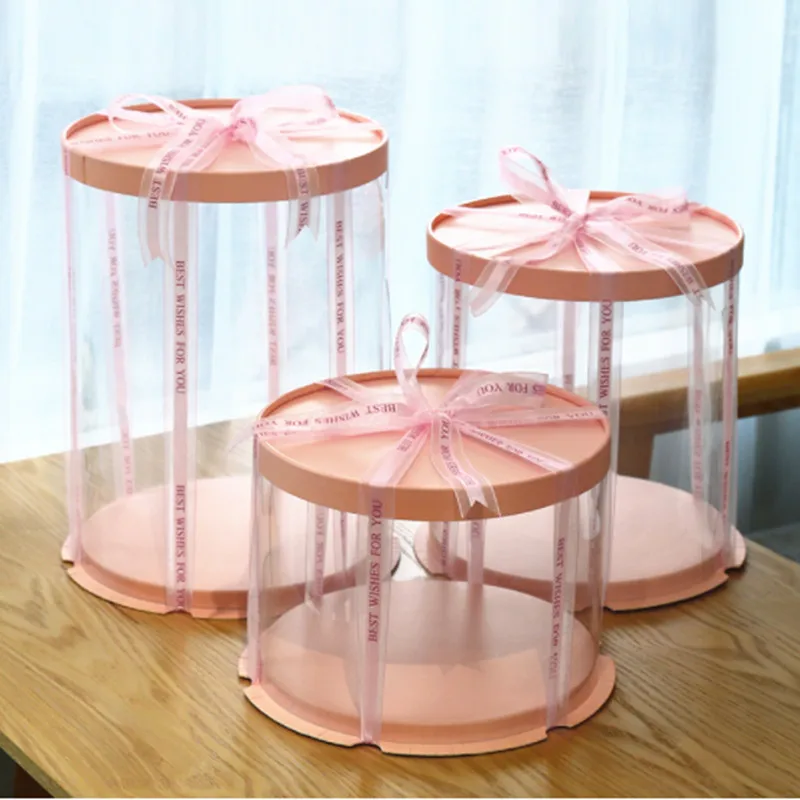 

6-10 Inches Toy Doll Pink Gift Box Packaging Lucency PET Security Material Plush toy Gift Circular Boxes Birthday Party Cake Box