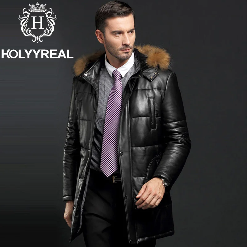 New Thick Warm Winter Jacket Men Fur Hood Patchwork Leather Plus Men S Winter Jacket Down Coat Outwear 100 Real Rac Fur Trim Collar Hood Parkas Clothing